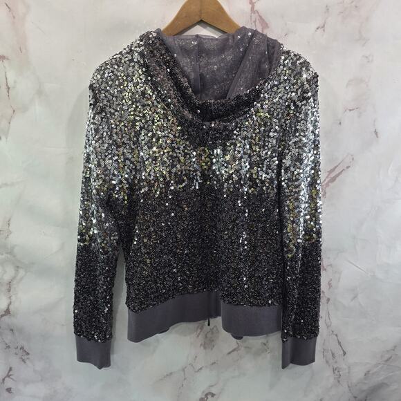 Boston Proper Jacket Womens Medium Purple Silver Sequin Hooded Sport Stretch - Picture 5 of 13